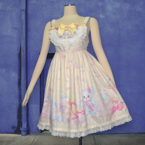 Lolita Dress Dolls Party Animal Toys Teddy Bear Print Bunny Embroidery JSK L - Picture 9 of 9
